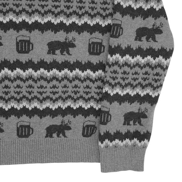 GH Bass Sweater Mens Small Crewneck Pullover Moose Beer Mug Wool Blend Novelty - Picture 11 of 11